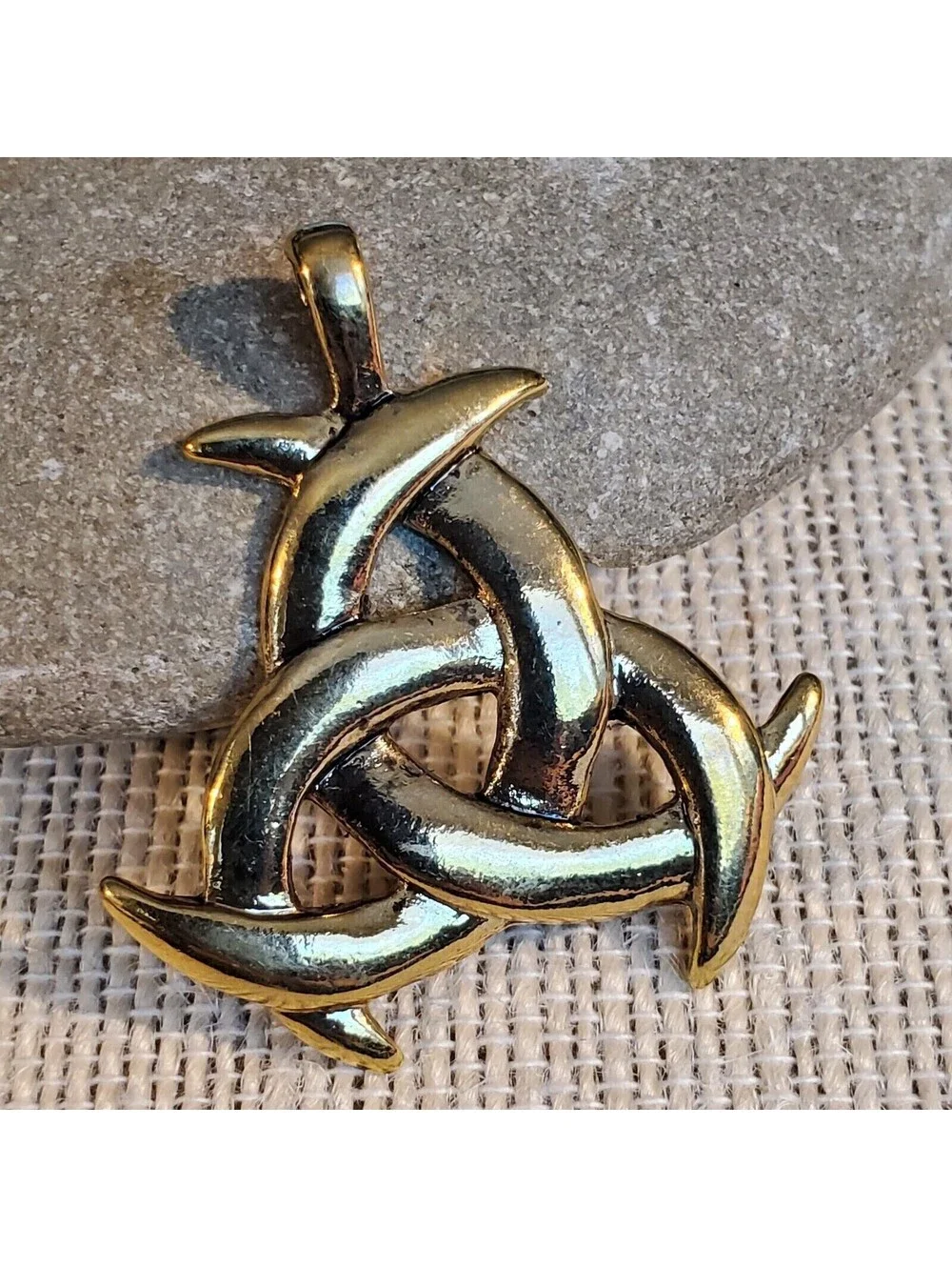 New Vintage 90s Triple Celtic Moon Antique Gold Alloy Metal Pendant